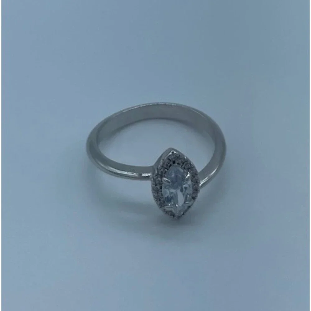 Bomb Party Sz 7 Marquise Halo Solitaire Ring Rhodium Plated